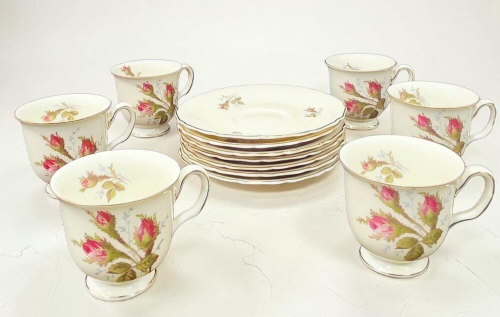 Vintage Rosenthal U.S. Zone Germany 1940s Moss Rose Espresso Coffee Cups Set